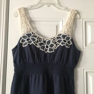 Navy blue dress with lace straps